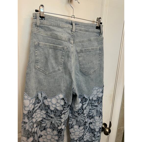 Bayeas High Waist Crystal Embellished Lace Wide Leg Jeans 26 Lesley Blue Boho - Picture 10 of 11